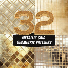 32 Metallic Grid Geometric Patterns – Luxury Gold Digital Textures for Elegant Designs