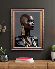 Golden Elegance: Black Glamour Supermodel | Digital Wall Art