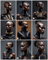 Golden Elegance: Black Glamour Supermodel | Digital Wall Art