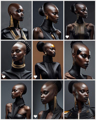 Golden Elegance: Black Glamour Supermodel | Digital Wall Art