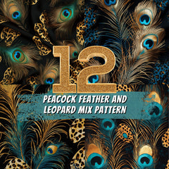 12 Luxury Peacock Feather and Leopard Mix Digital Patterns