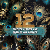 12 Luxury Peacock Feather and Leopard Mix Digital Patterns