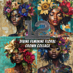 12 Divine Feminine Floral Crown Collage Wall Art | Digital Download