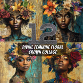 12 Divine Feminine Floral Crown Collage Wall Art | Digital Download