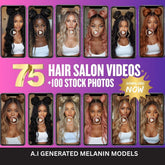 100 Stock Images + 75 Hair Promo Videos | Aesthetic Bundle (AI Models)