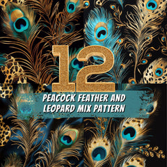 12 Luxury Peacock Feather and Leopard Mix Digital Patterns