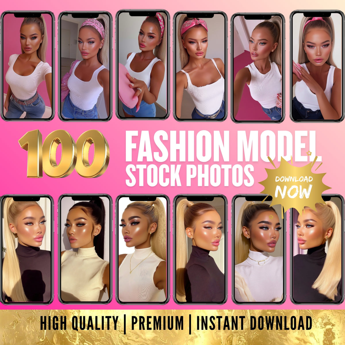 The Glam Grid 💄 | 100+ AI Fashionista Model Stock Photos for Luxe Brands