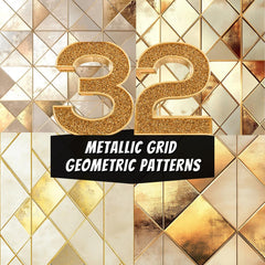 32 Metallic Grid Geometric Patterns – Luxury Gold Digital Textures for Elegant Designs