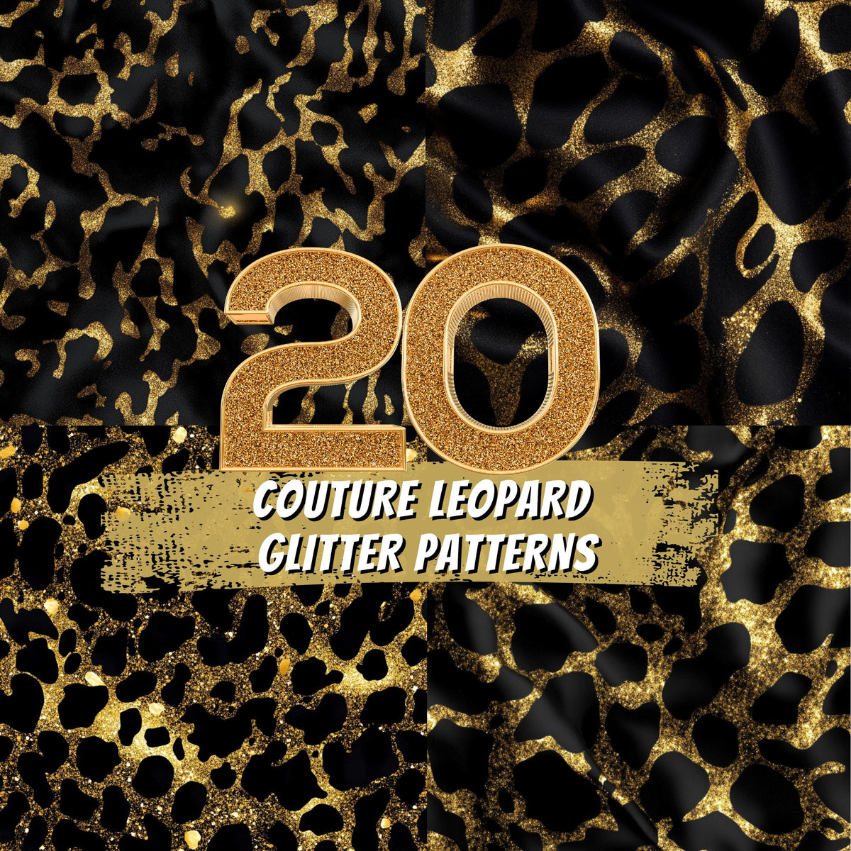 20 Couture Leopard Glitter Patterns | Luxury Digital Backgrounds for Fashion, Wall Art, and Branding