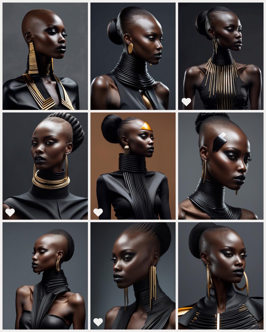 Golden Elegance: Black Glamour Supermodel  | Digital Wall Art