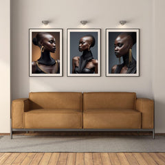 Golden Elegance: Black Glamour Supermodel  | Digital Wall Art