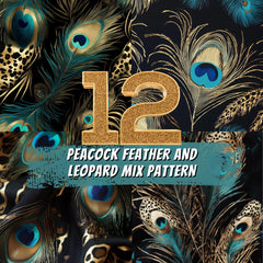 12 Luxury Peacock Feather and Leopard Mix Digital Patterns