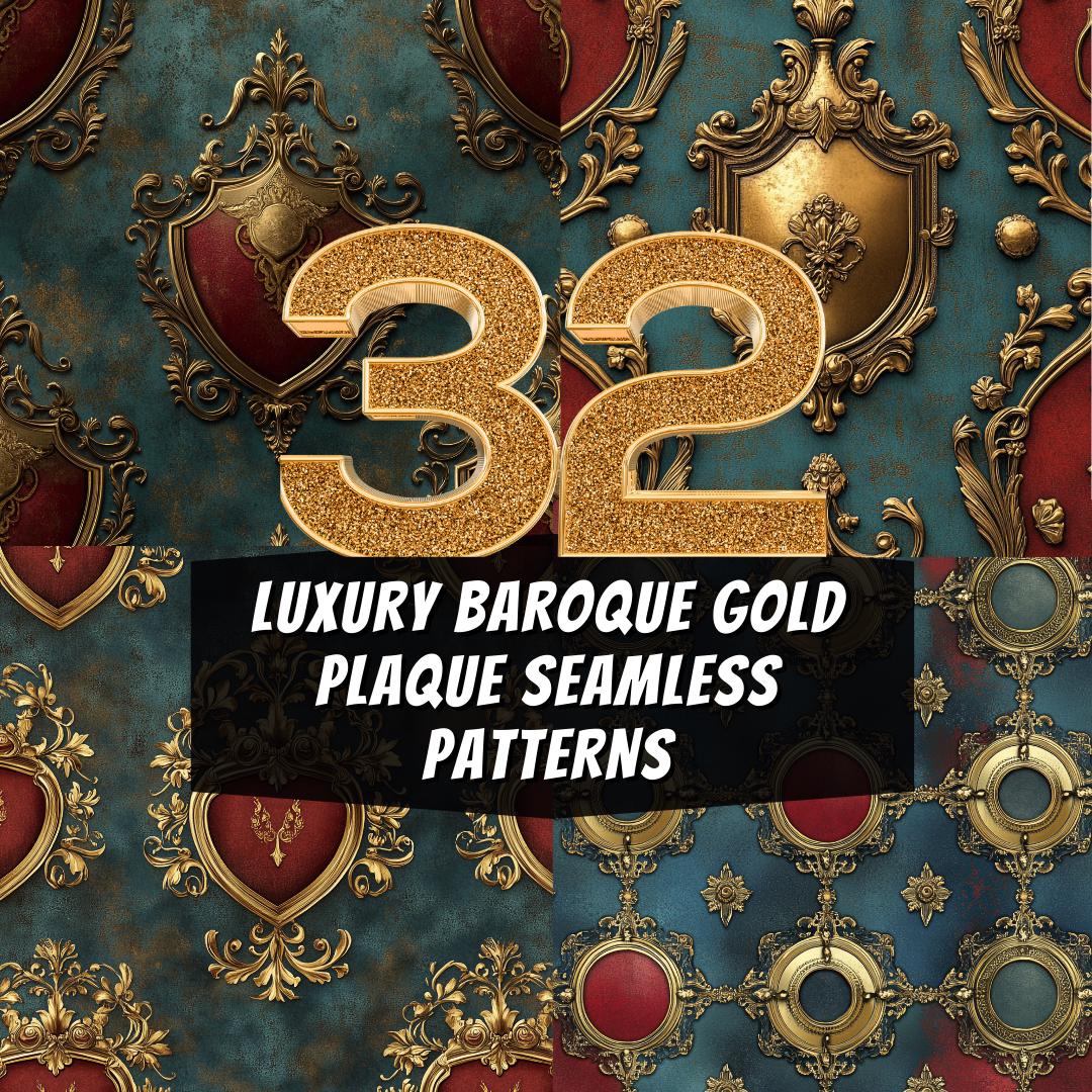 32 Luxury Baroque Gold Plaque Seamless Patterns