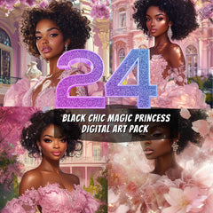 24 Black Chic Magic Princess Digital Art Pack