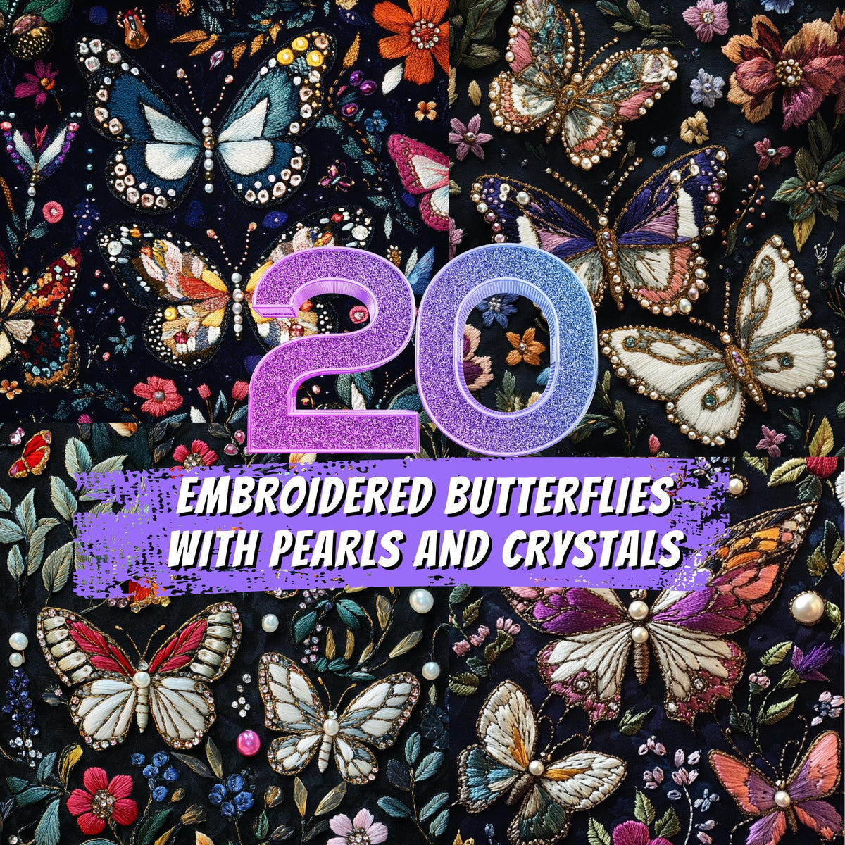20 Embroidered Butterfly Designs with Pearls and Crystal Patterns