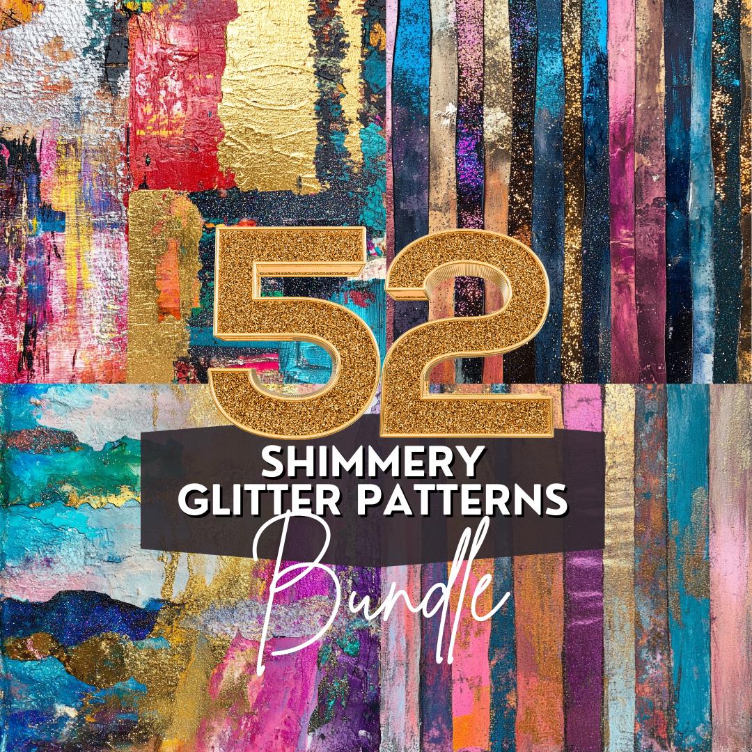 Shimmery Glitter Patterns | Digital Paper Bundle | 52 Sparkling Designs | Commercial Use