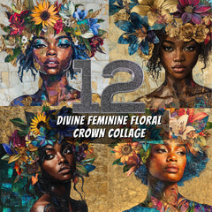12 Divine Feminine Floral Crown Collage Wall Art | Digital Download