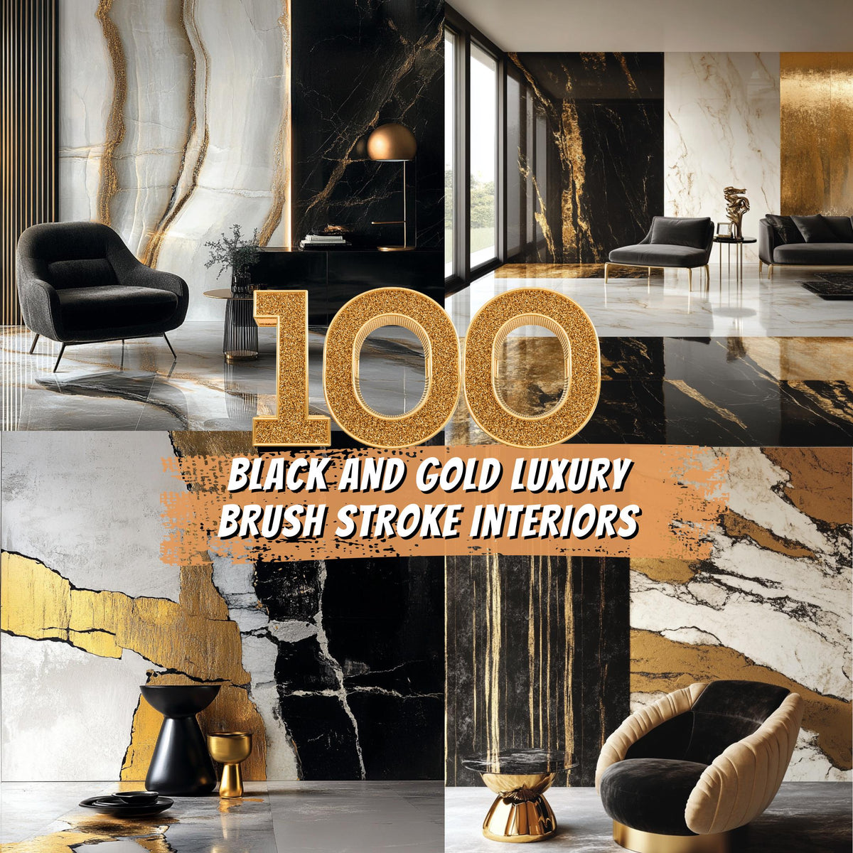 100 Black and Gold Luxury Brush Stroke Interiors