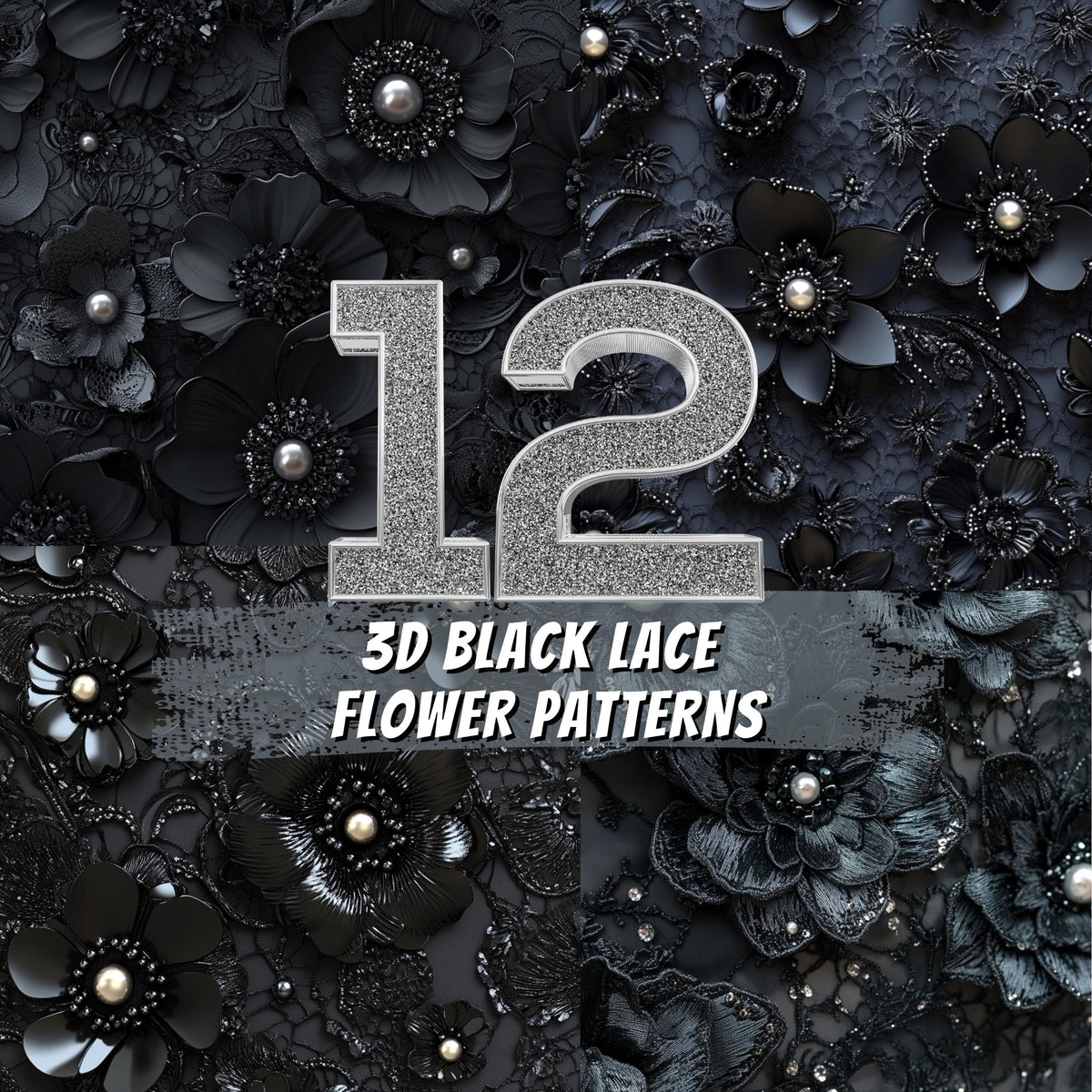 Black Lace Flower Patterns: 3D Floral Backgrounds