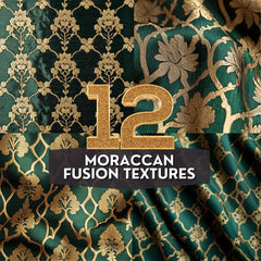 12 Moroccan Fusion Textures | Elegant Gold & Green Digital Patterns | Seamless Luxury Designs