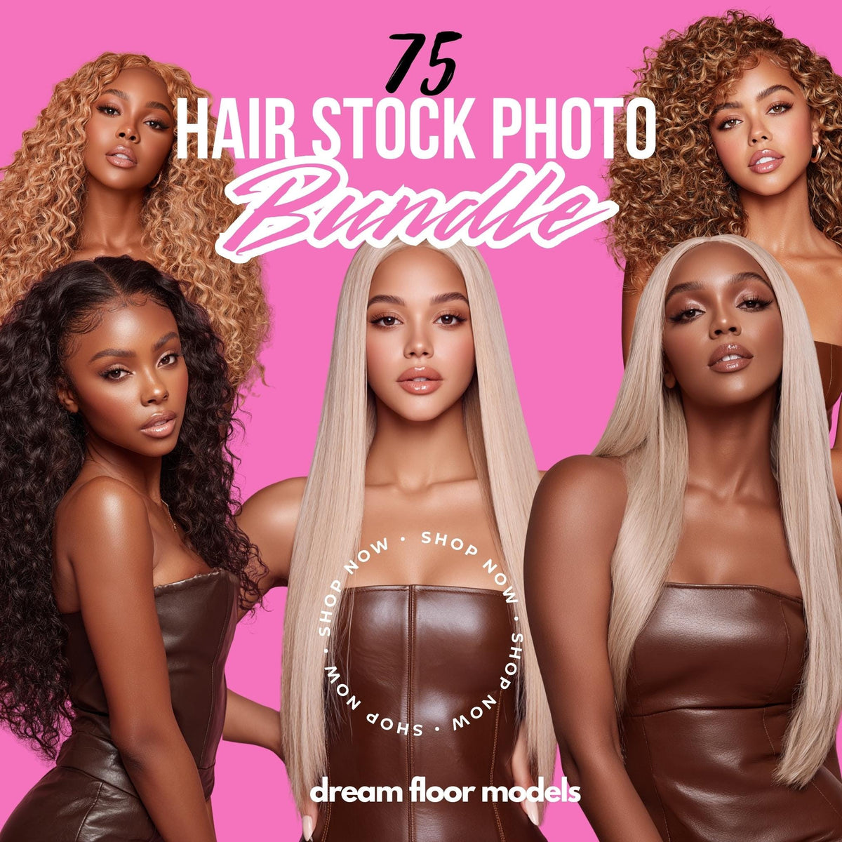 Beauty Hair Stock Photo Bundle | AI Model Collection on Soft Pink