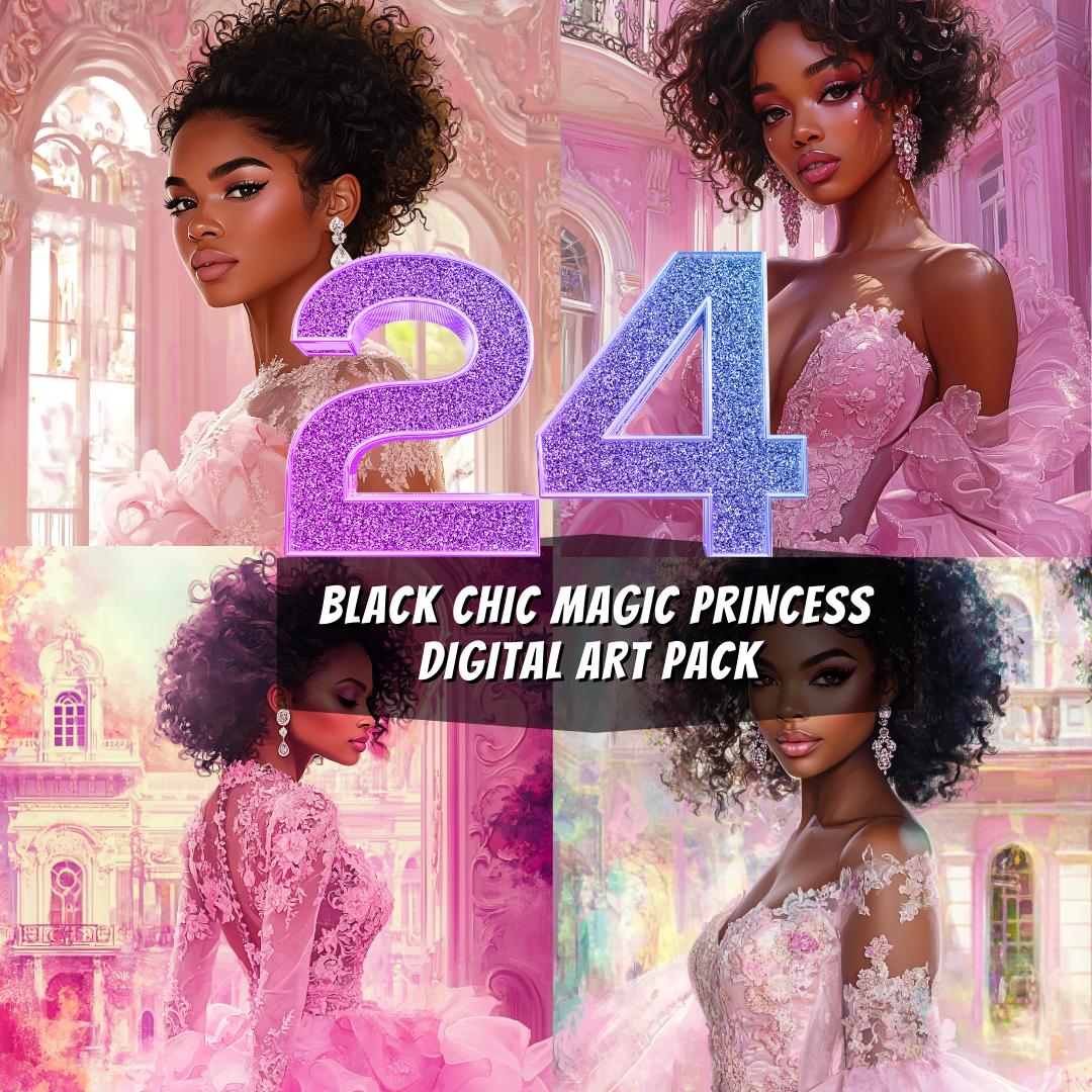 24 Black Chic Magic Princess Digital Art Pack