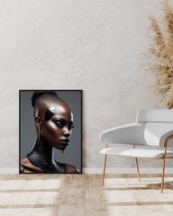 Golden Elegance: Black Glamour Supermodel  | Digital Wall Art