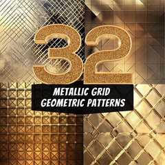 32 Metallic Grid Geometric Patterns – Luxury Gold Digital Textures for Elegant Designs