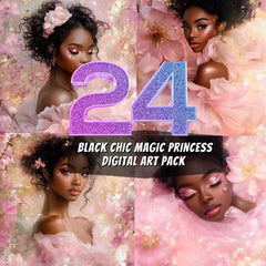 24 Black Chic Magic Princess Digital Art Pack